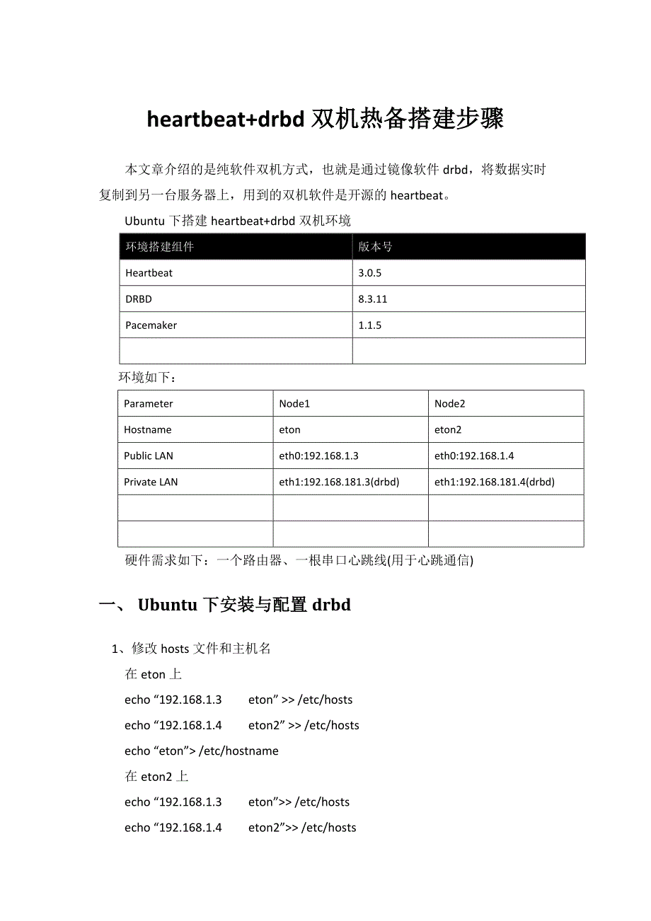 heartbeat+drbd双机热备搭建手册.doc_第1页