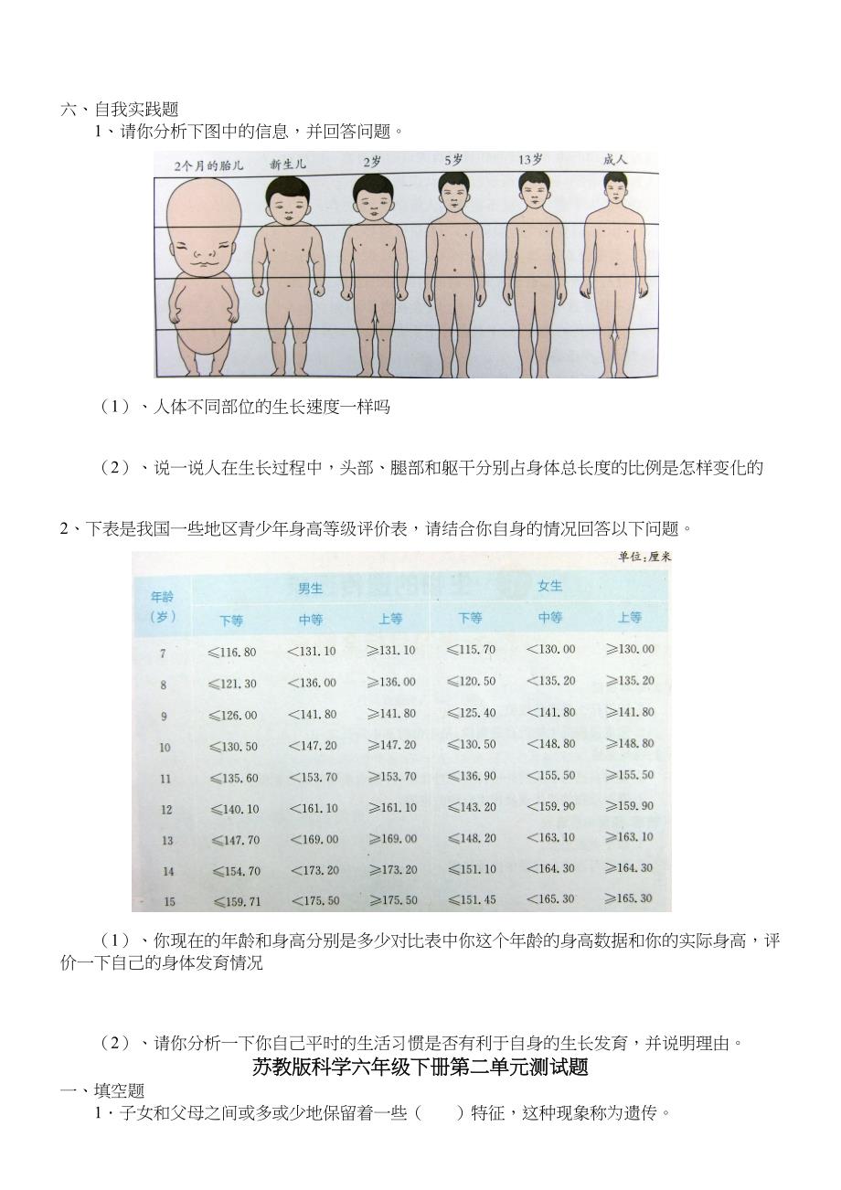 苏教版科学六年级下册单元测试题(附：答案)(DOC 19页)_第2页