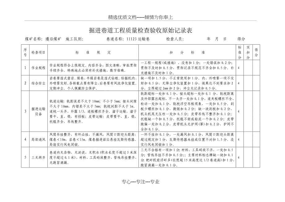 掘进巷道质量标准化验收表资料_第2页