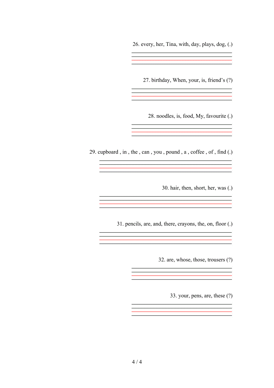 湘少版五年级春季学期英语连词成句专项辅导题_第4页