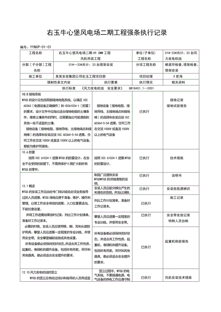 新能源地工程施工强制性条文执行记录簿表汇总情况_第1页