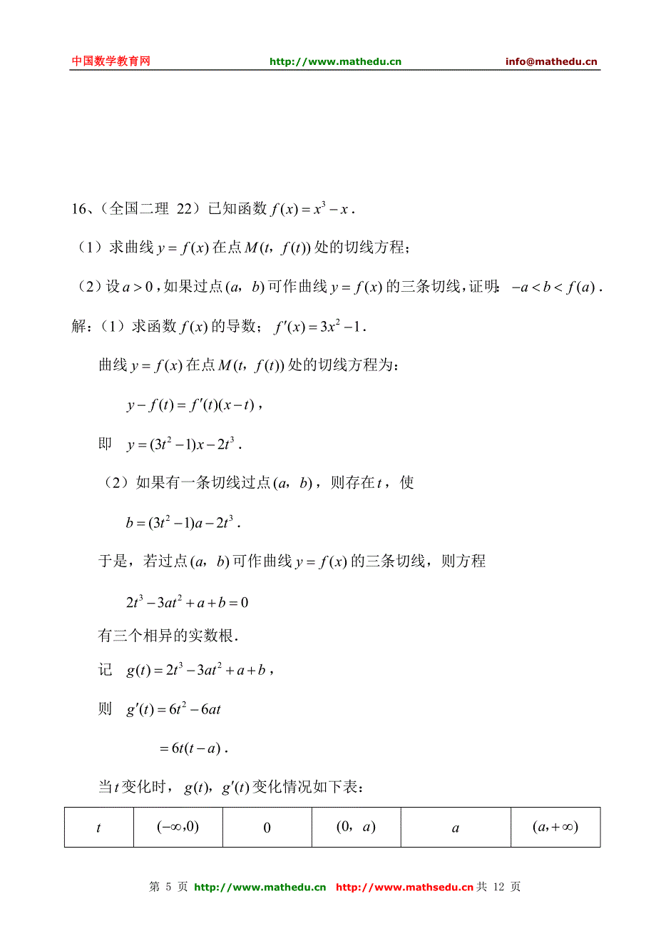 高考数学试题知识汇编与分类详解导数_第5页