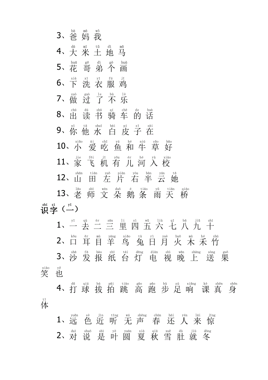 人教版小学一年级语文上册生字表(带拼音)_第1页