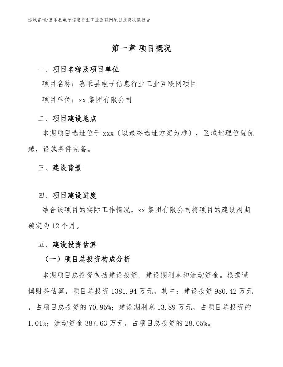 嘉禾县电子信息行业工业互联网项目投资决策报告_范文参考_第5页