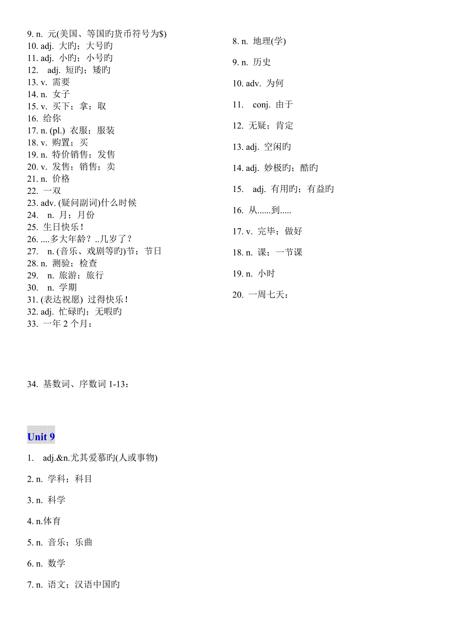 七年级上册单词测试_第3页