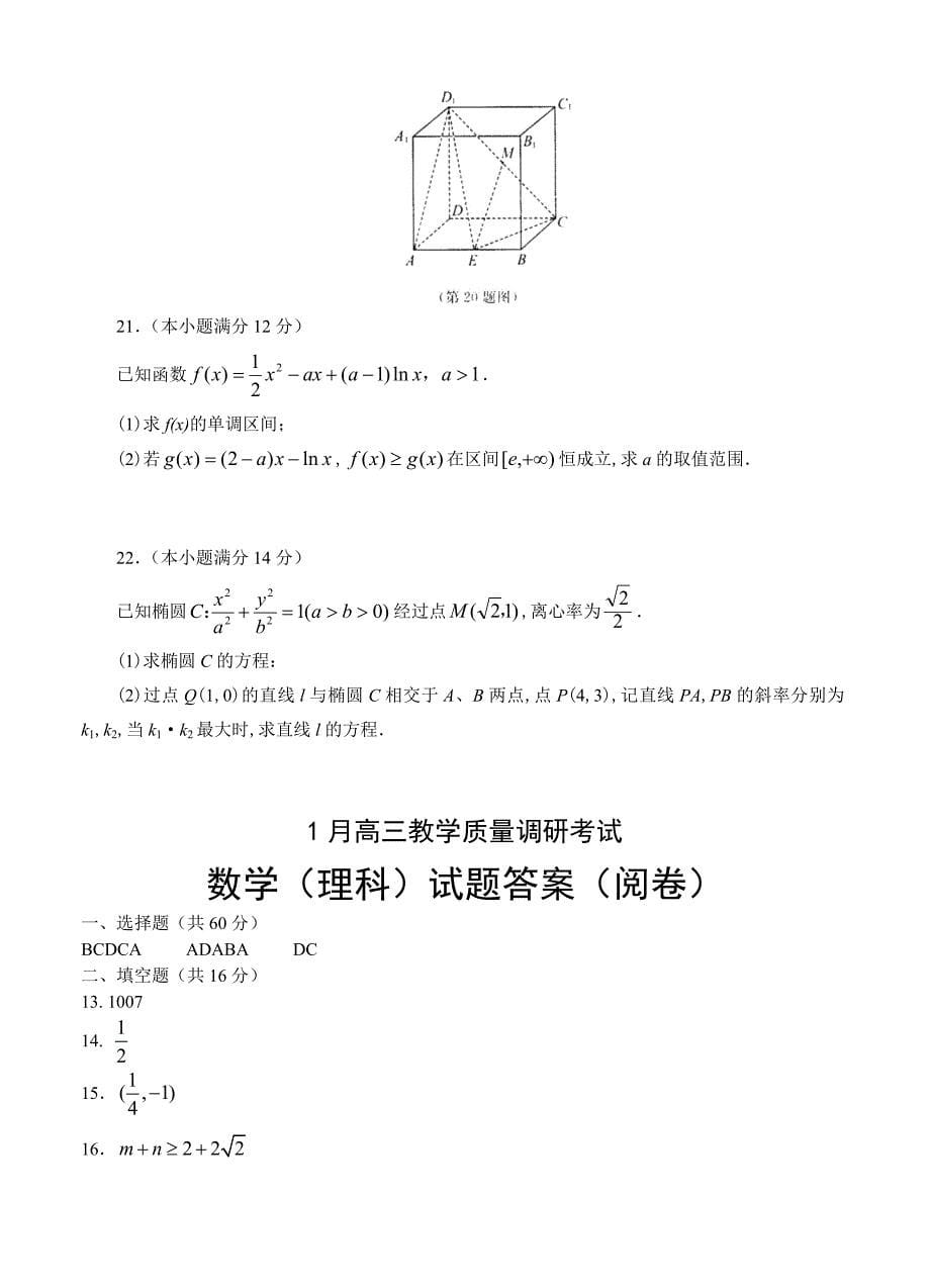 最新山东高三上学期期末考试数学理试题含答案_第5页