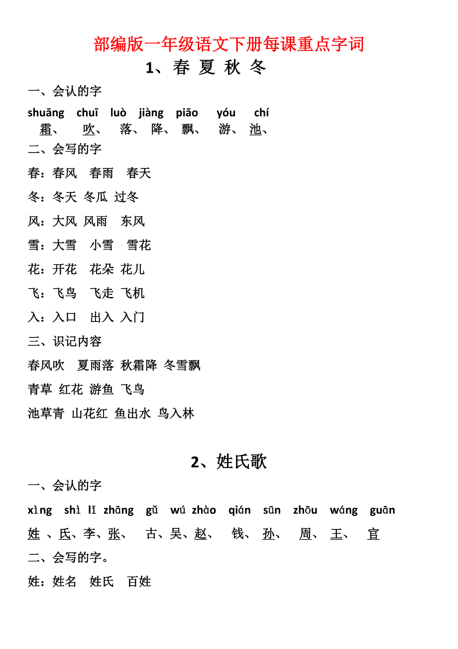 一年级语文(部编版)下册每课重点字词汇总!.docx_第2页