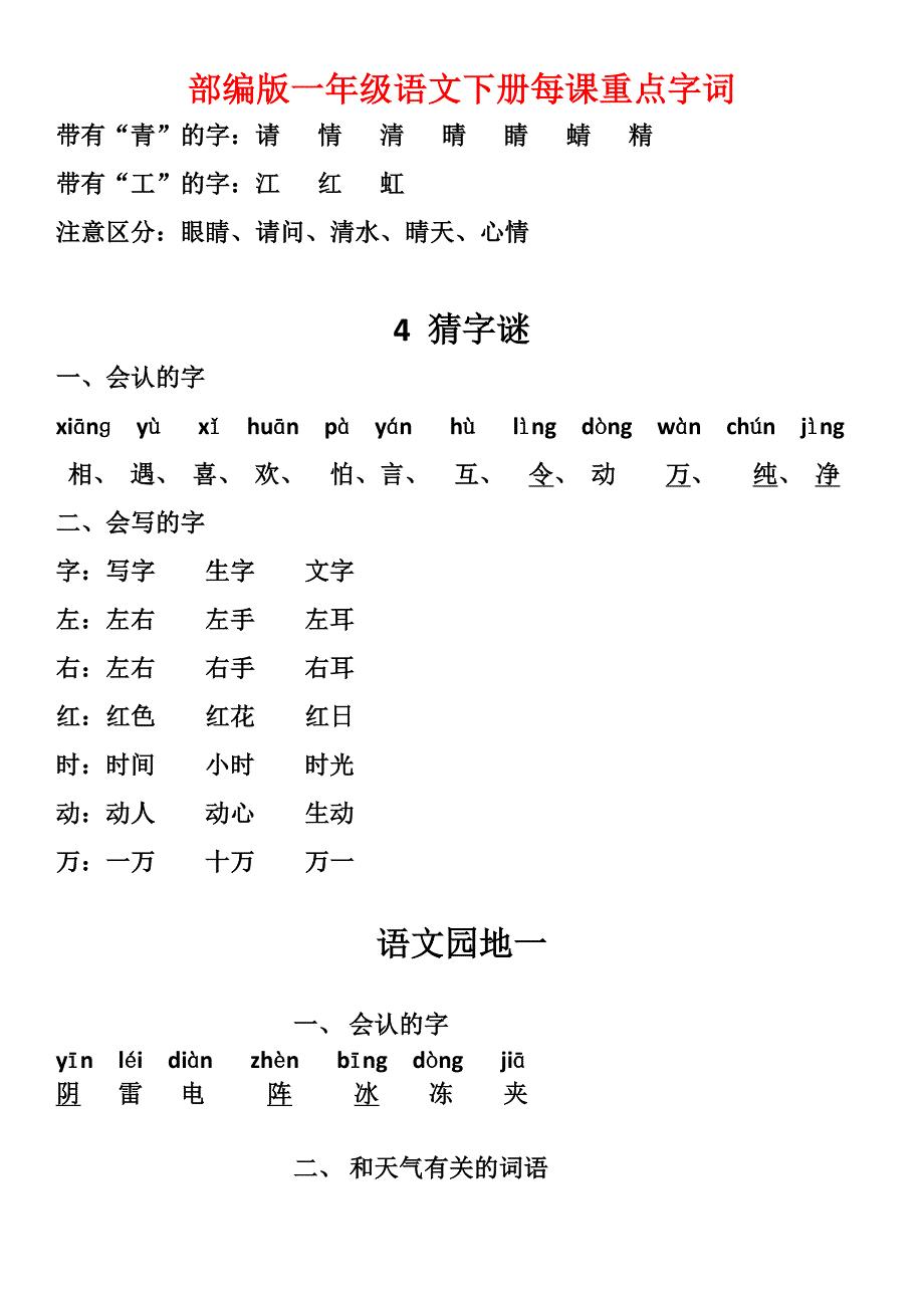 一年级语文(部编版)下册每课重点字词汇总!.docx_第4页