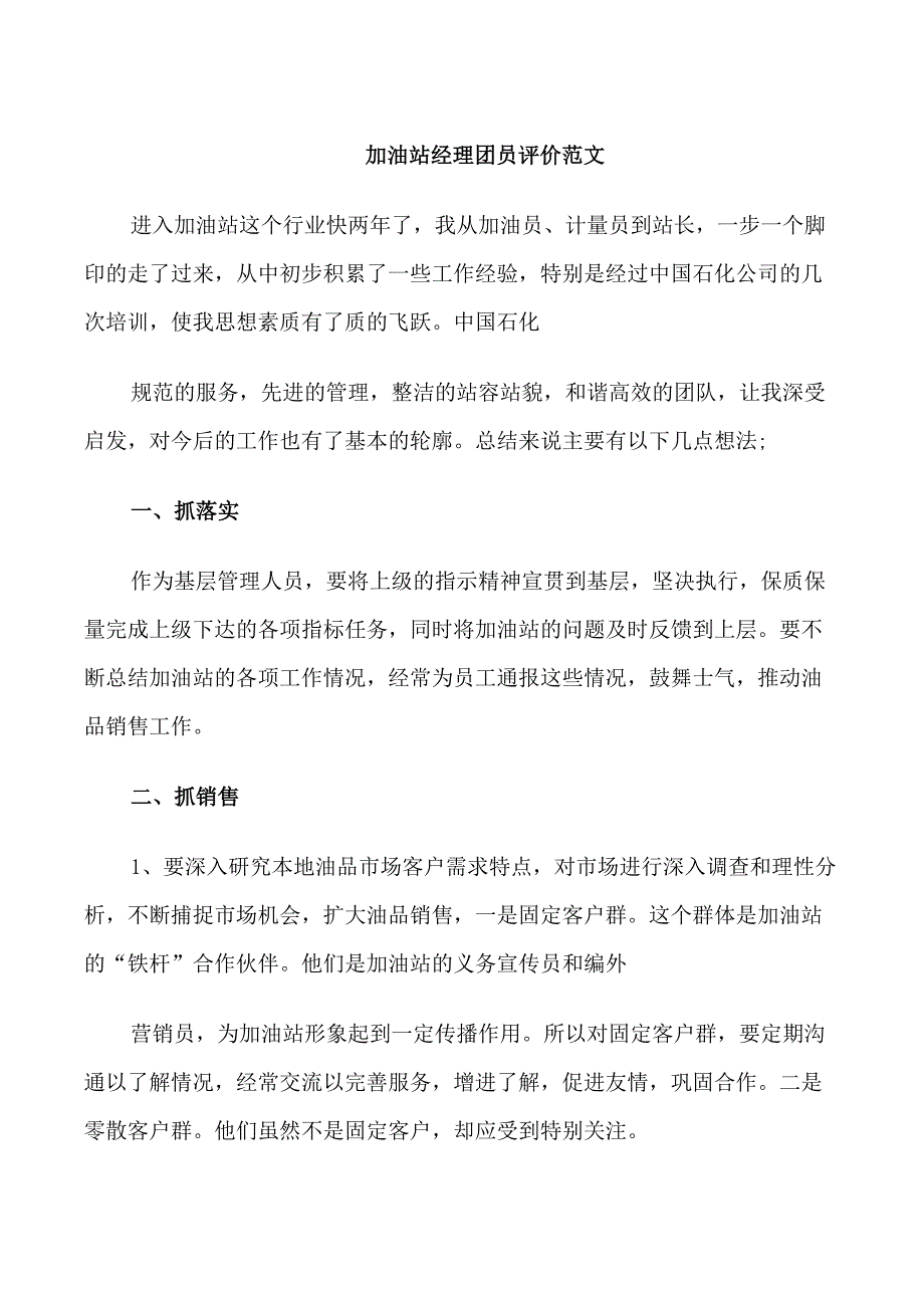 加油站经理团员评价范文_第1页