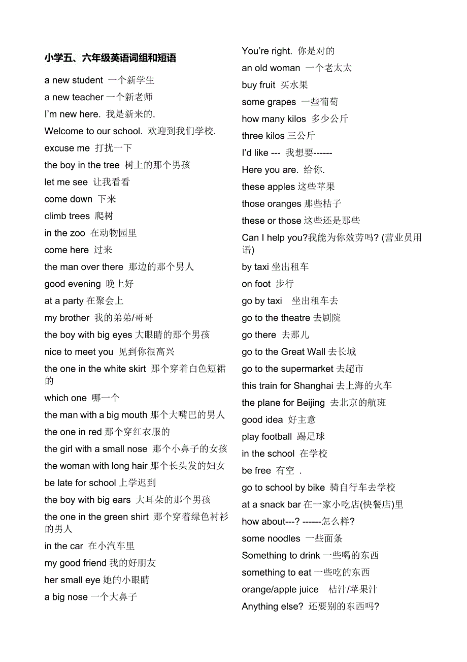 小学五、六年级英语词组和短语_第1页