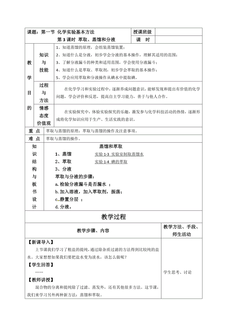 第1章 第1节 化学实验基本方法(第3课时 蒸馏、萃取和分液)_第1页