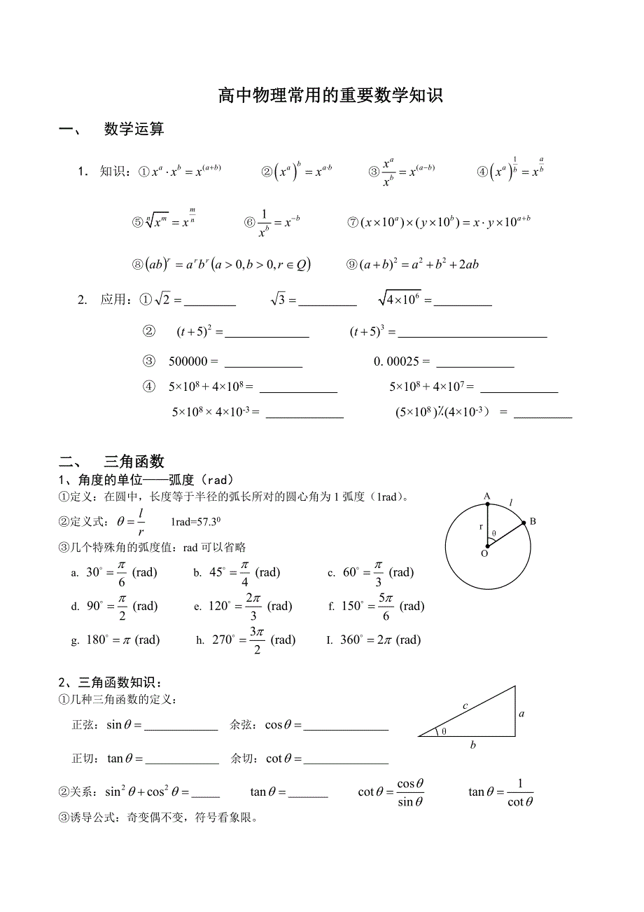 高中物理常用的重要数学知识_第1页