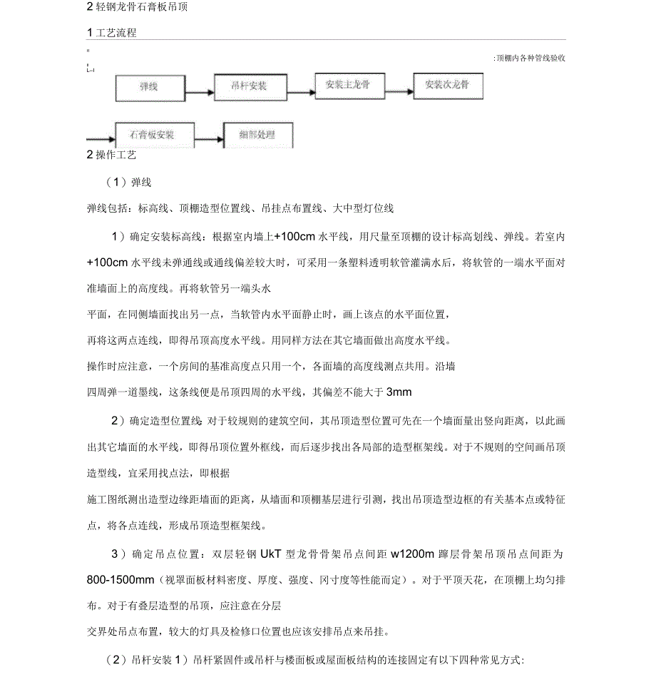 吊顶轻钢龙骨石膏板施工方案_第1页