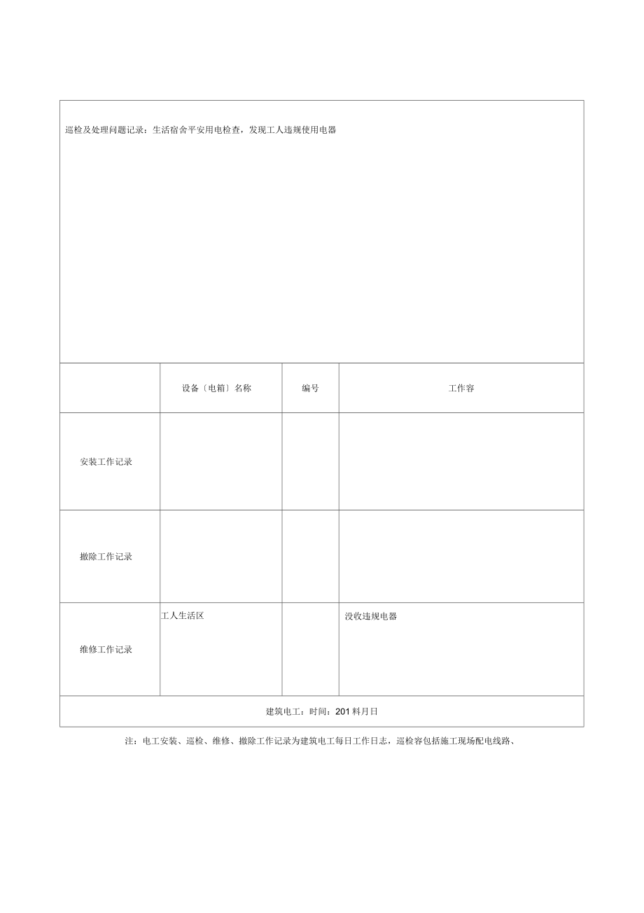 建筑施工现场临时用电电工安装、巡检、维修、拆除工作记录有内容_第3页