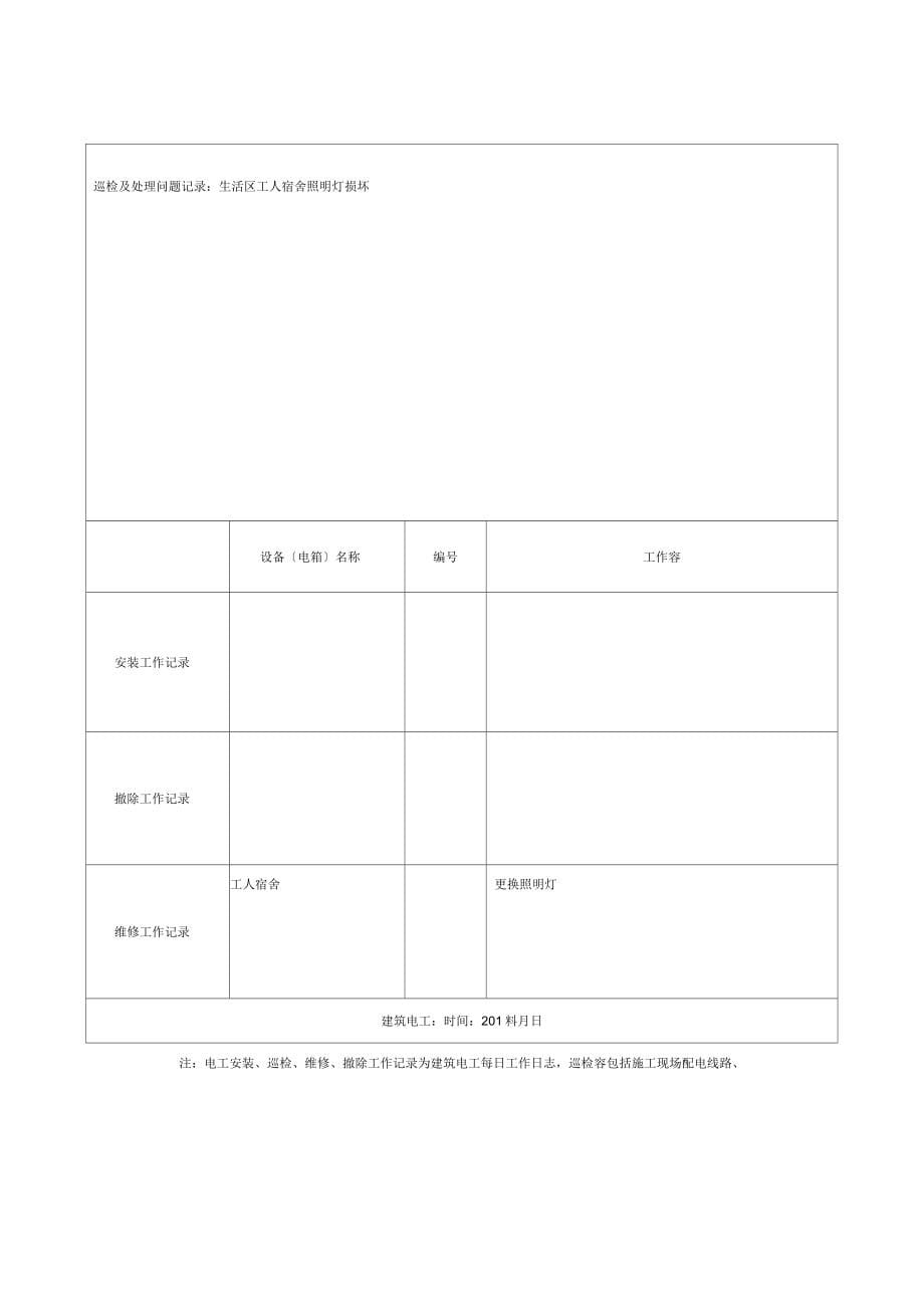建筑施工现场临时用电电工安装、巡检、维修、拆除工作记录有内容_第5页