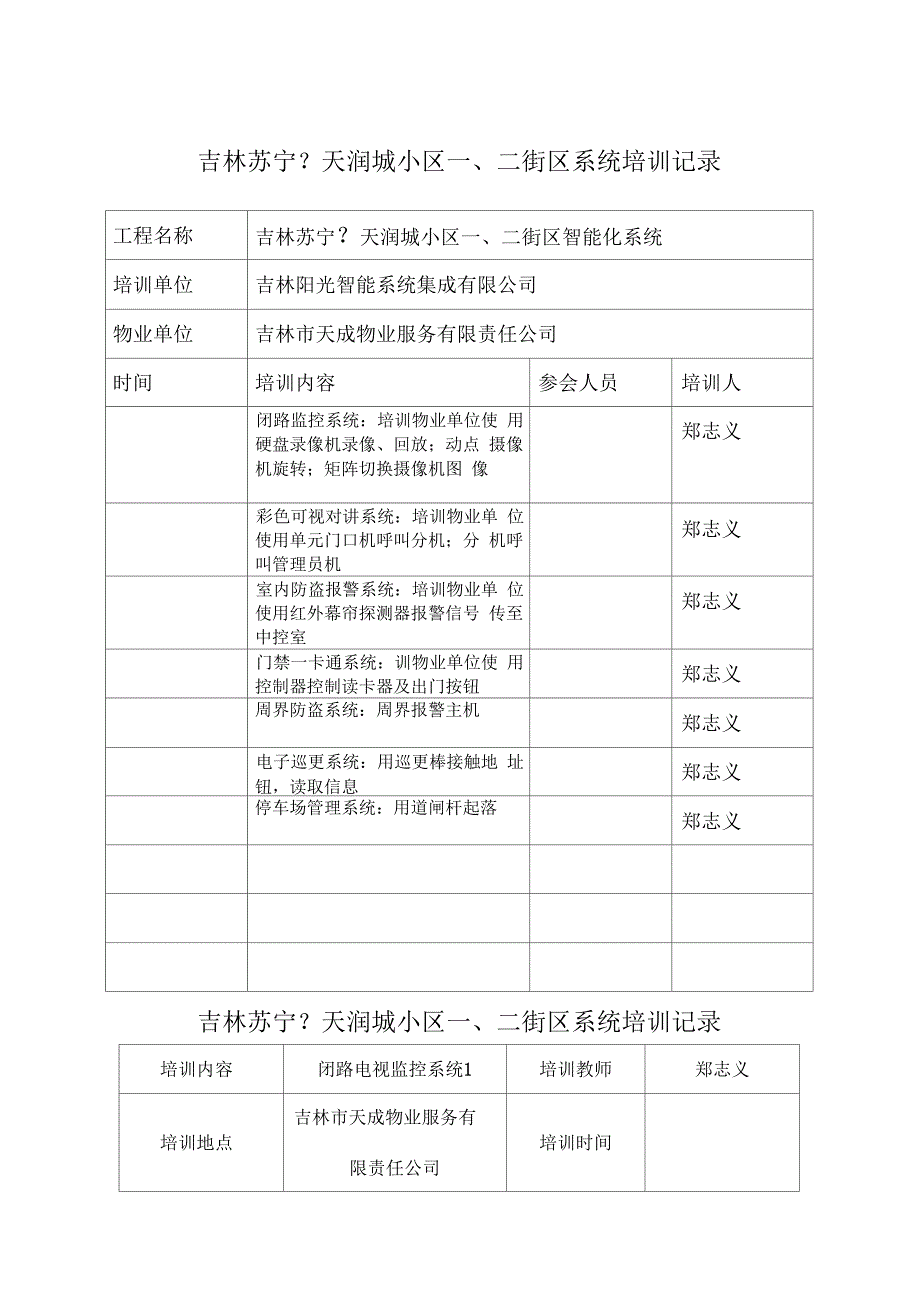 物业人员弱电智能化人员培训记录_第1页