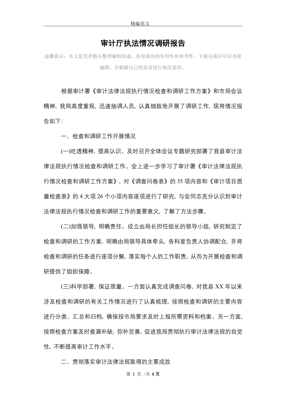 [最新]审计厅执法情况调研报告_第1页