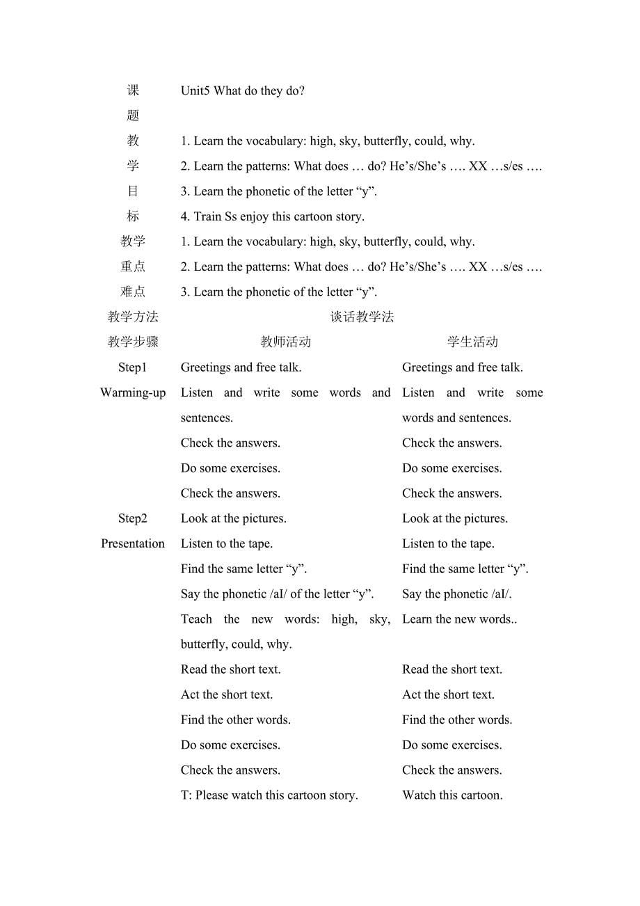 译林英语五年级表格式备课（U5-U8）（教育精品）_第5页