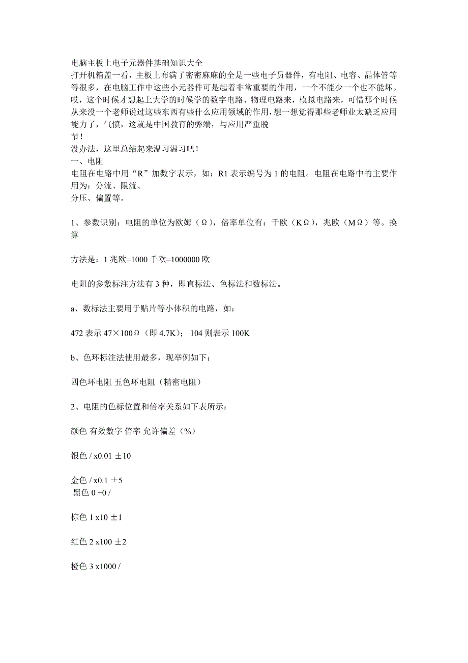 电脑主板上电子元器件基础知识大全_第1页