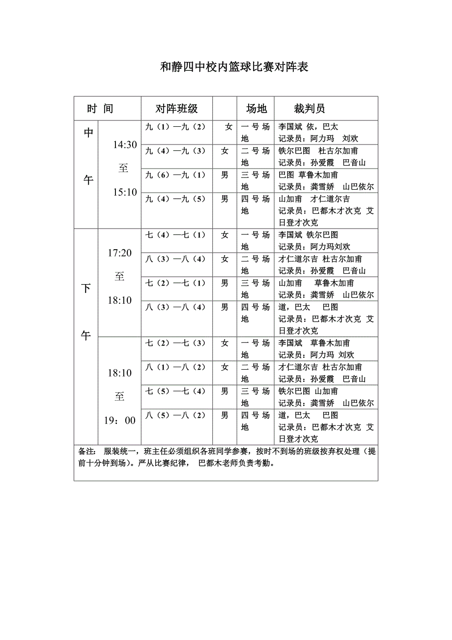 中学生2011年第一学期第四届篮球比赛方案、日程表_第3页