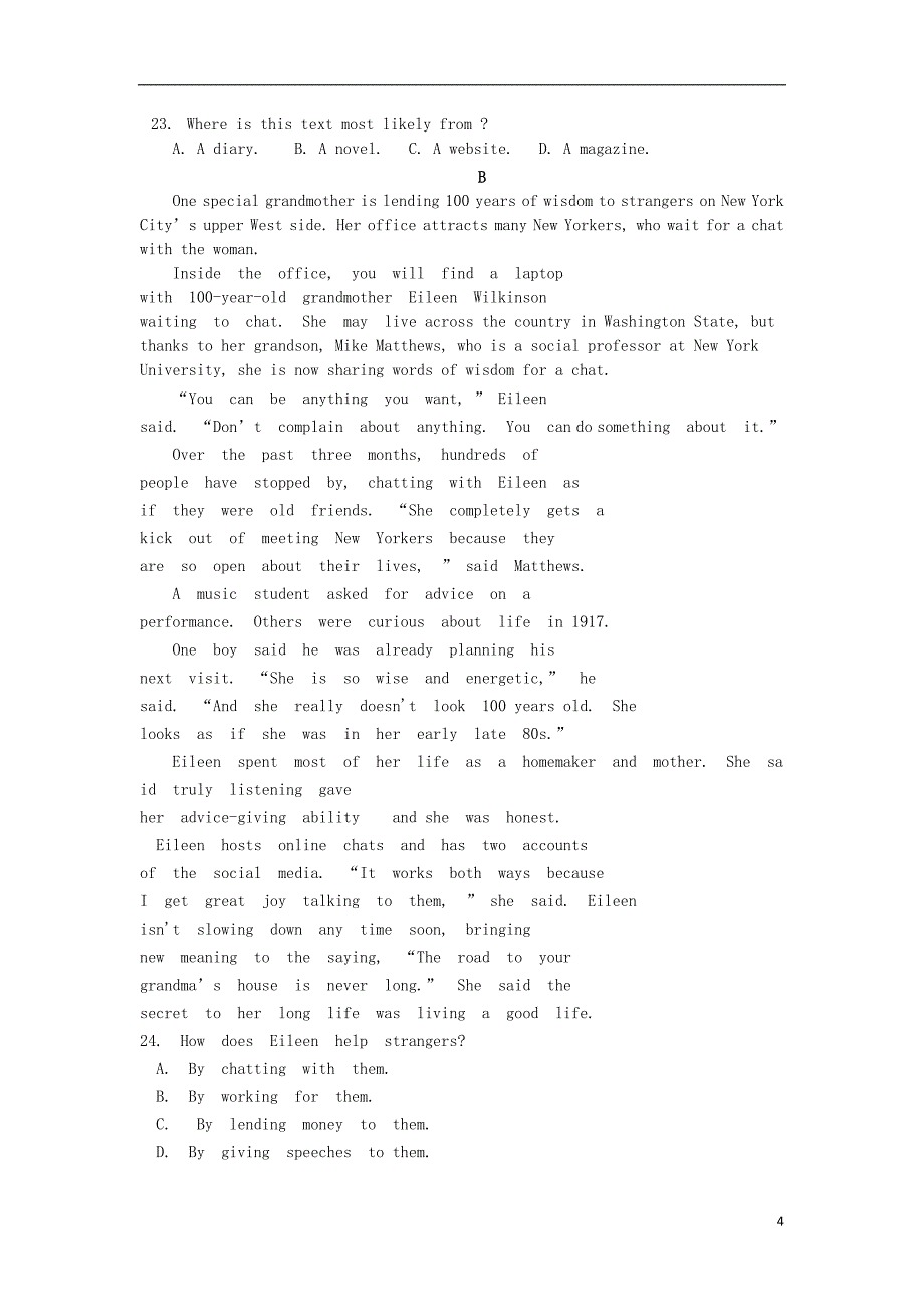 山西省阳泉市2020届高三英语上学期期末考试试题.doc_第4页