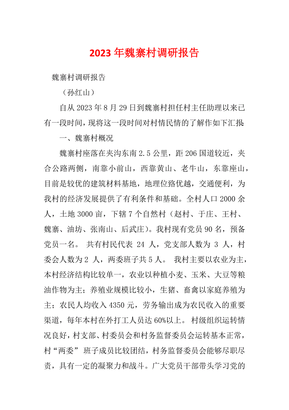 2023年魏寨村调研报告_第1页