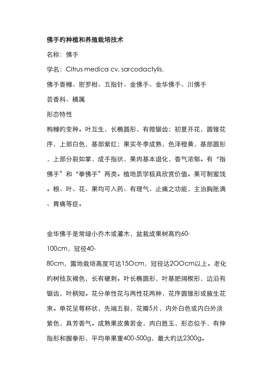 佛手的种植栽培重点技术知识_第1页