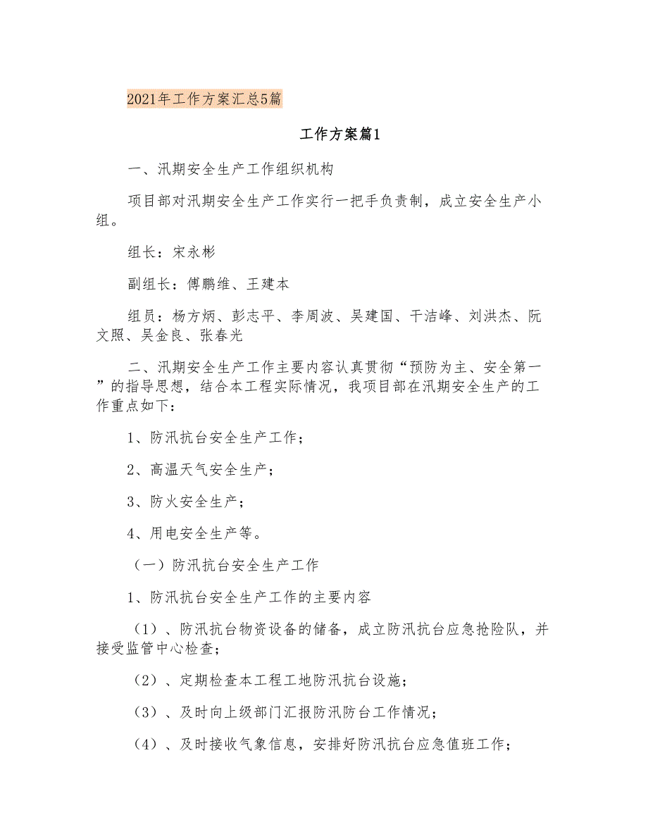 2021年工作方案汇总5篇_第1页