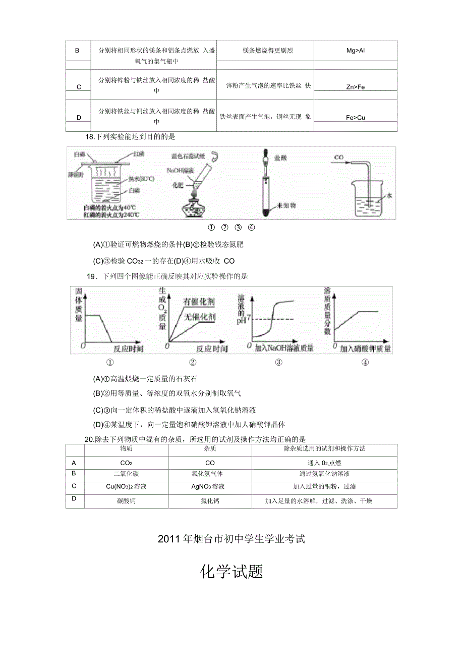 山东烟台中考化学试题及答案_第4页