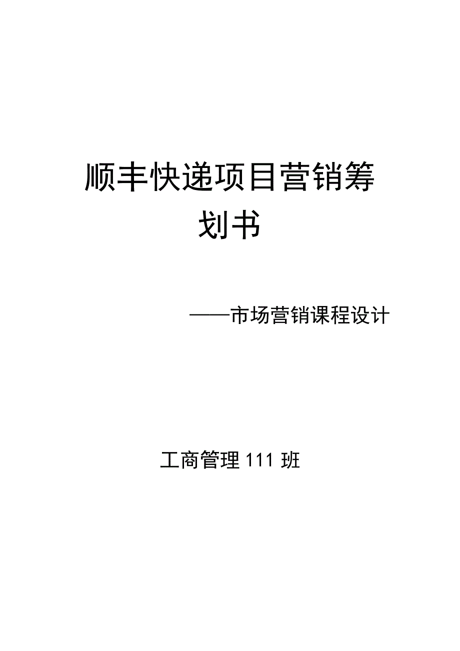 顺丰快递专项项目营销专题策划书_第1页