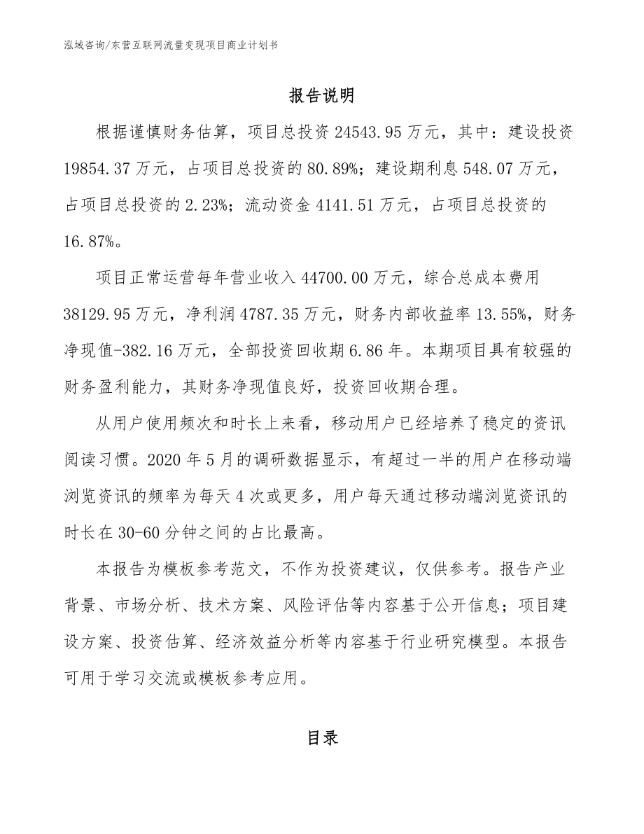 东营互联网流量变现项目商业计划书_模板参考_第2页