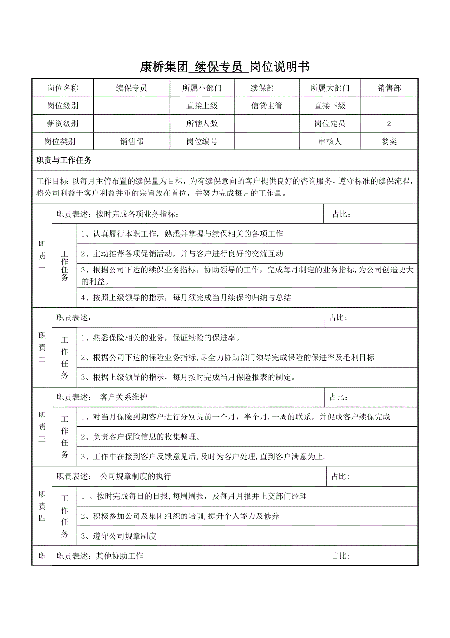 岗位职责——续保专员_第1页