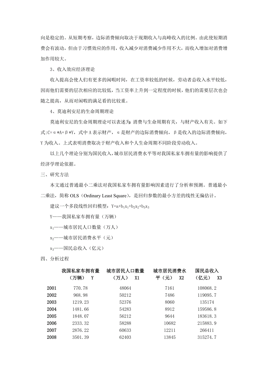 计量经济学论文 关于我国私家车拥有量影响因素的计量经济模型分析_第3页