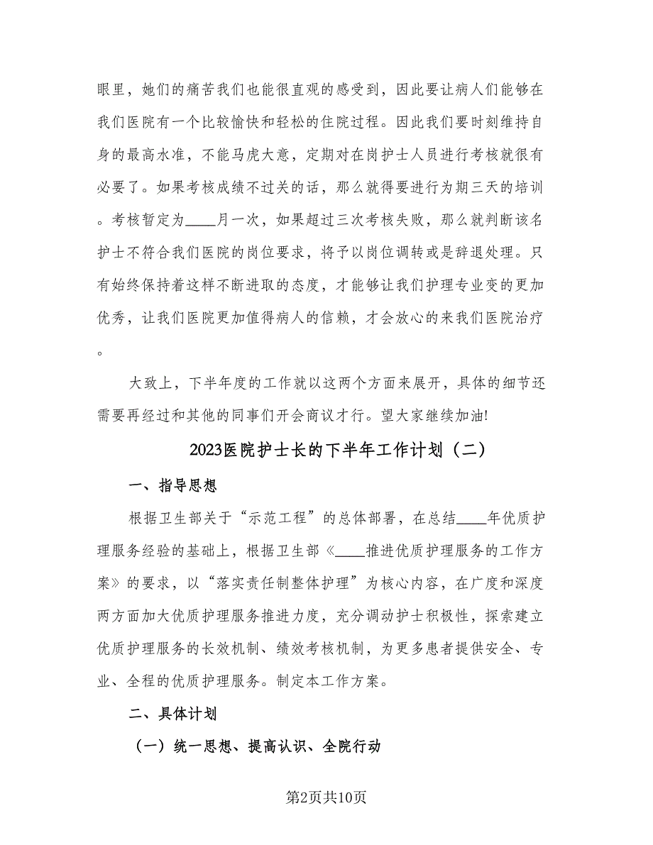 2023医院护士长的下半年工作计划（4篇）_第2页