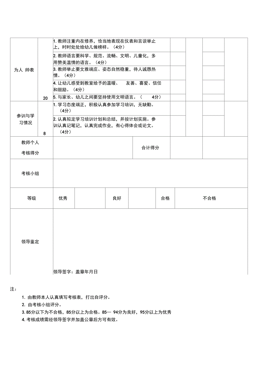 幼儿园教师师德师风考核表正式版_第4页