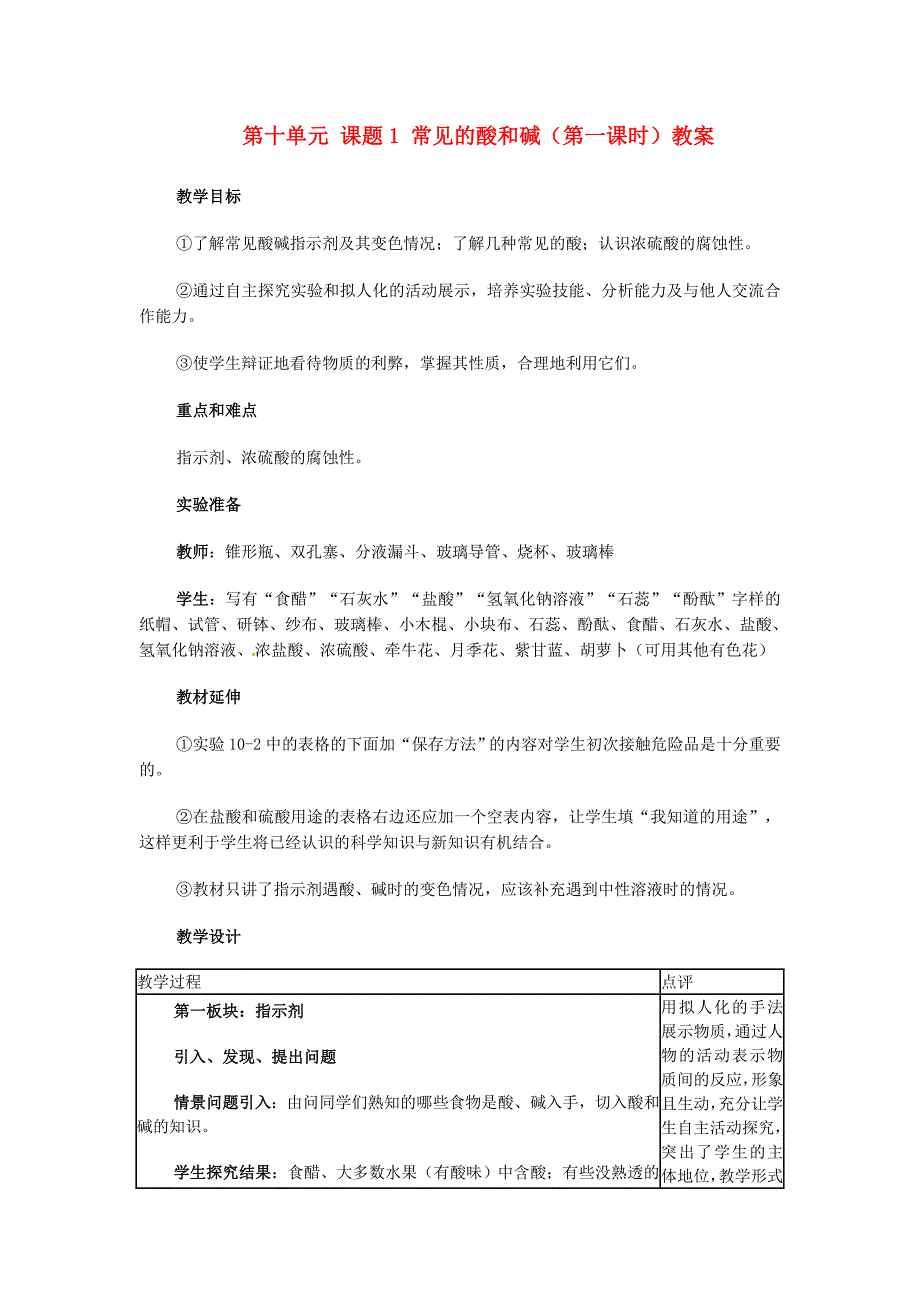 江苏省邳州市第二中学九年级化学下册第十单元课题1常见的酸和碱第一课时教案新人教版_第1页