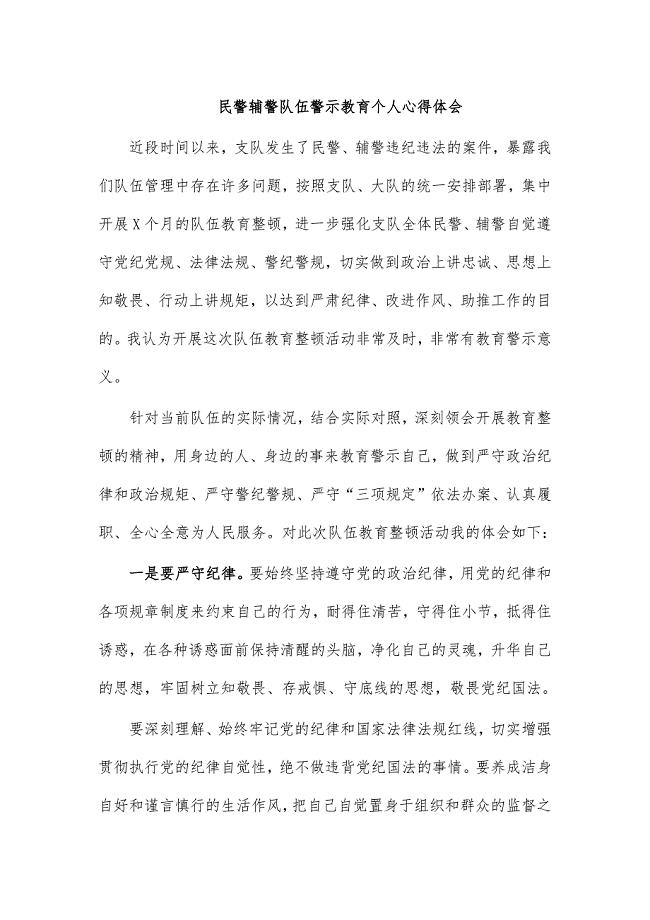 民警辅警队伍警示教育个人心得体会