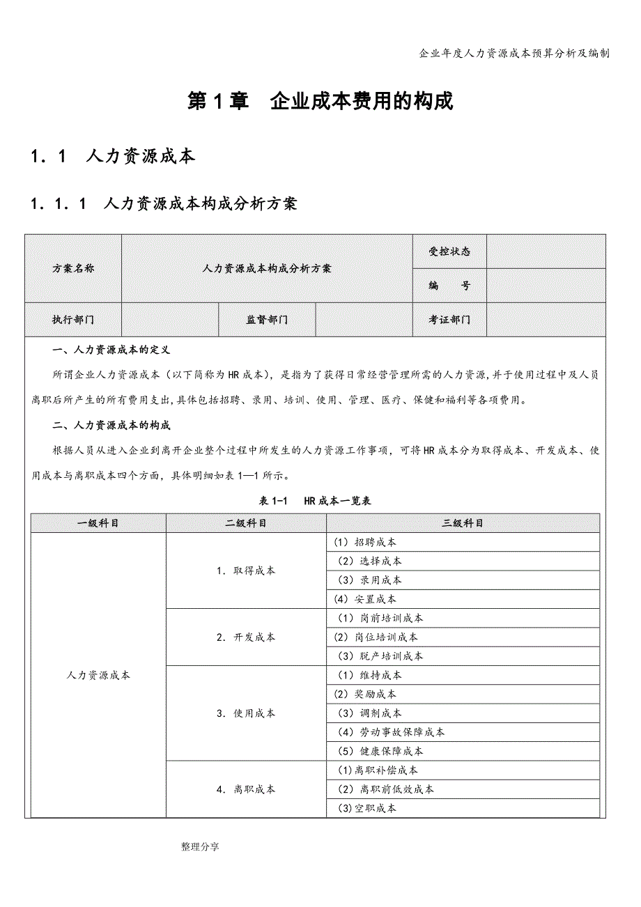 企业年度人力资源成本预算分析及编制_第1页