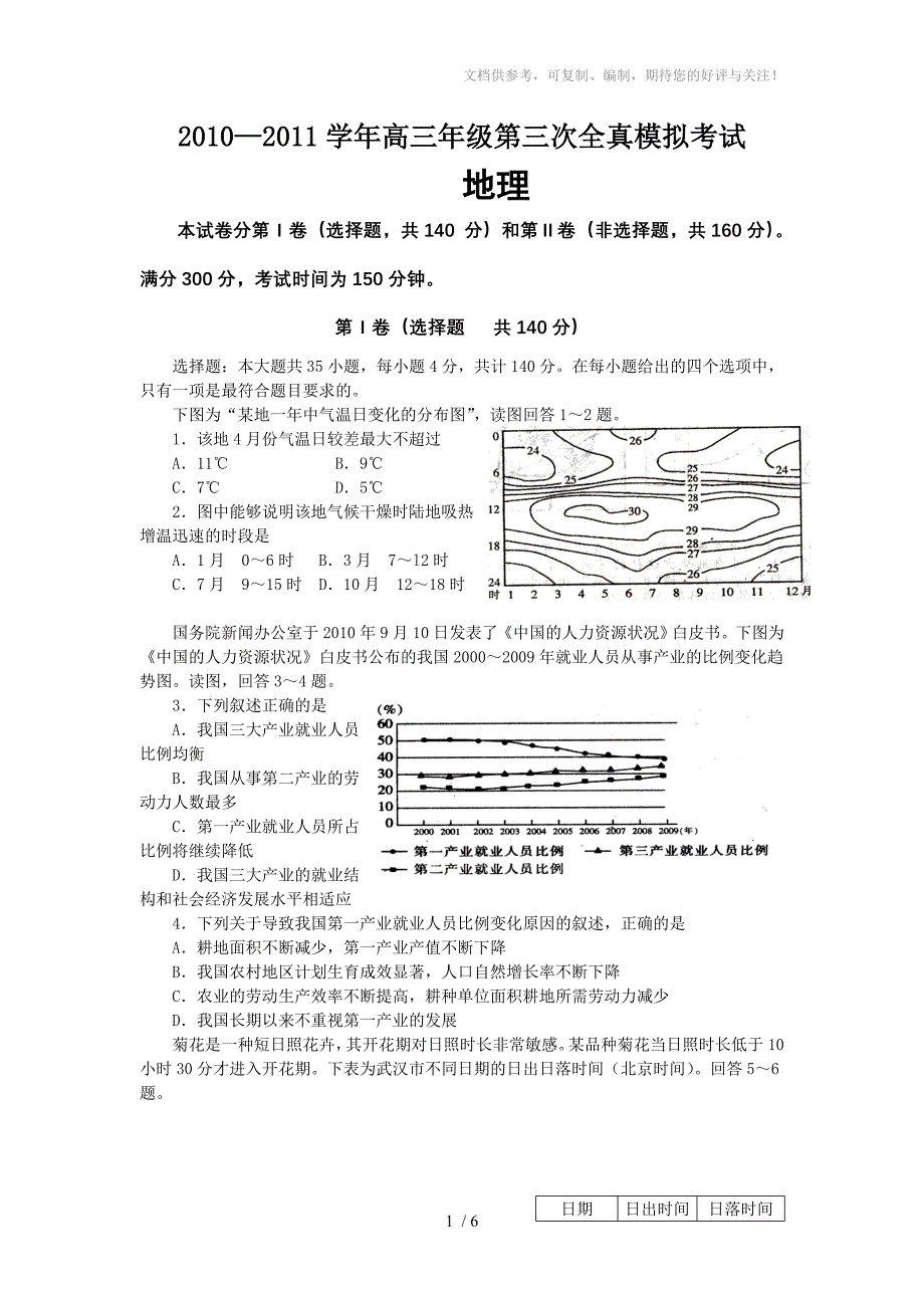 山西省晋中市2011届高三第二次模拟试题地理_第1页