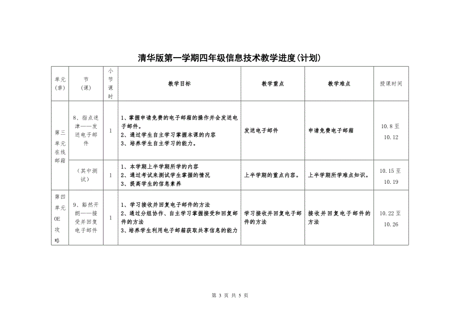 清华版教学计划（进度表）四年级（上）.doc_第3页