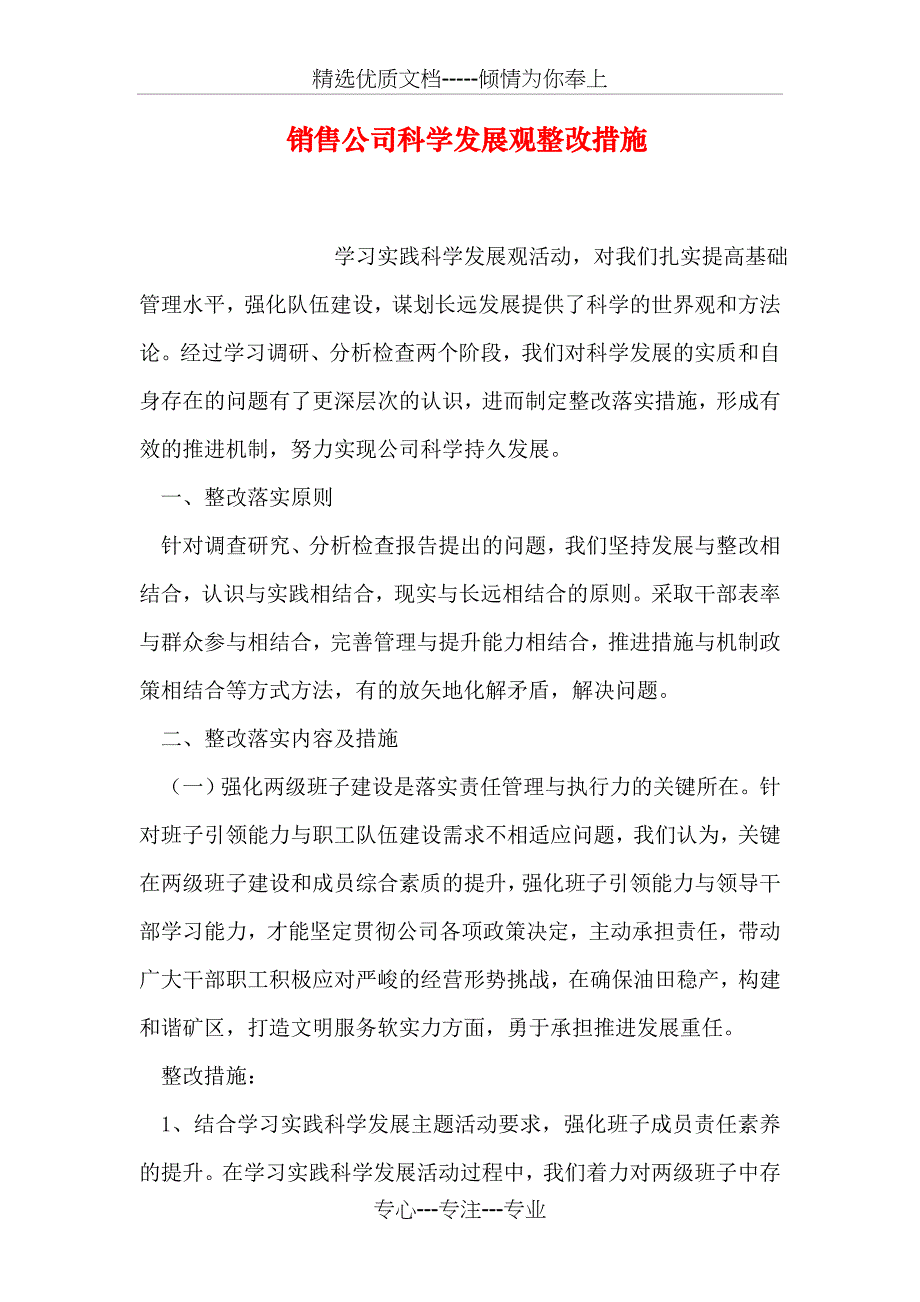 销售公司科学发展观整改措施_第1页