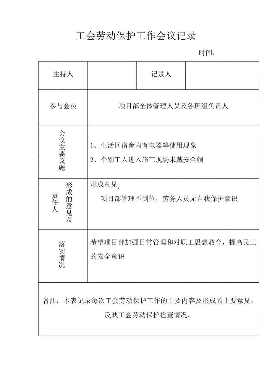 工会劳动保护工作会议记录_第1页