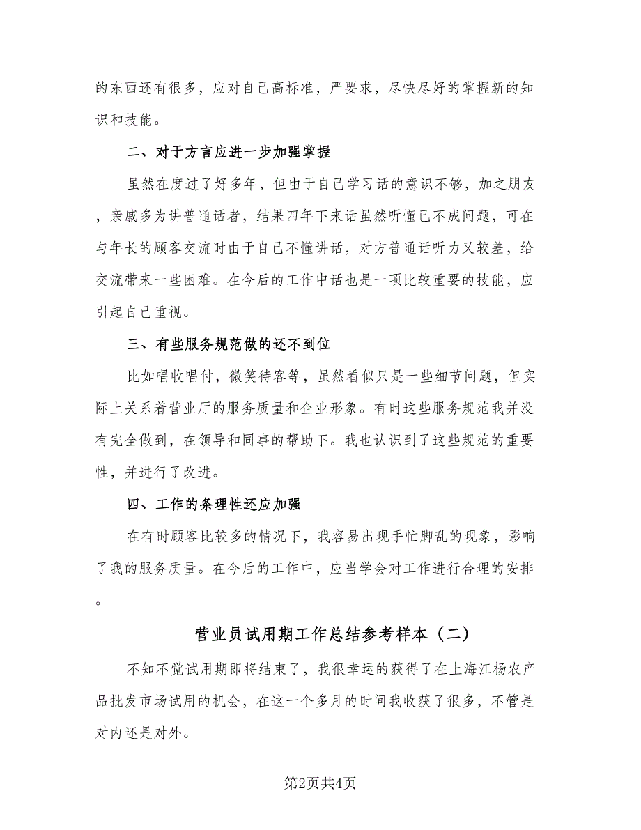 营业员试用期工作总结参考样本（二篇）.doc_第2页