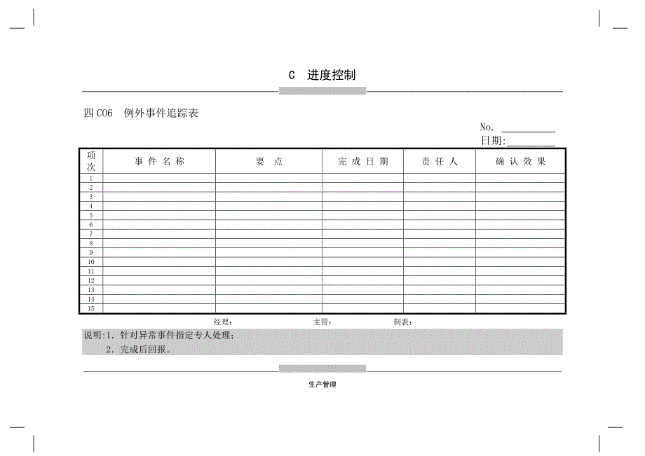 C06例外事件追踪表[生产管理表格全集]_第1页