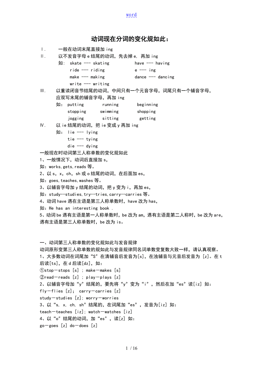 动词现在分词的变化规则(1)_第1页