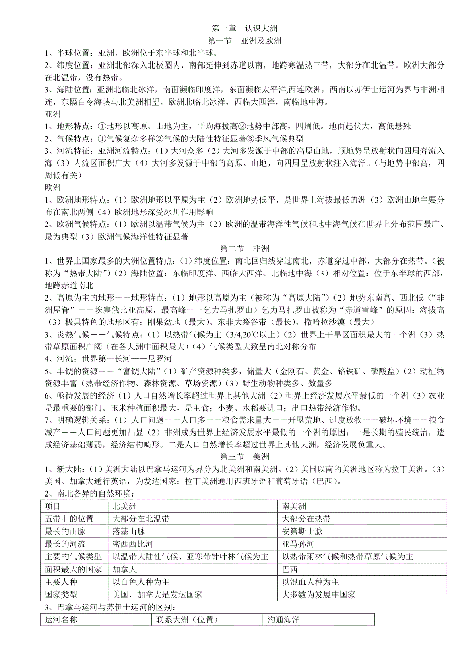 湘教版七年级地理下册复习提纲(全册)_第1页