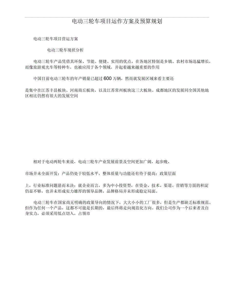 电动三轮车项目运作方案及预算规划_第1页