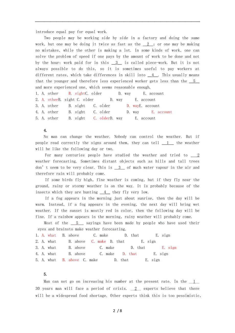 统考大学英语b完形填空专项练习1_第2页