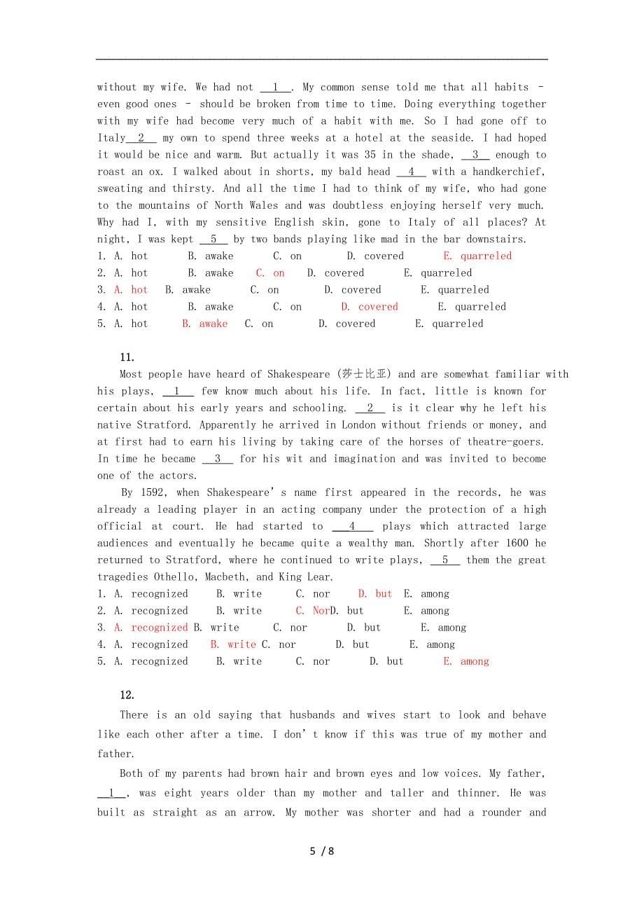 统考大学英语b完形填空专项练习1_第5页