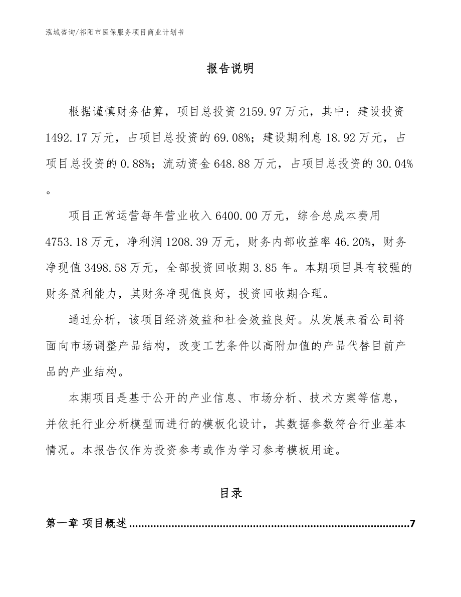 祁阳市医保服务项目商业计划书_第1页